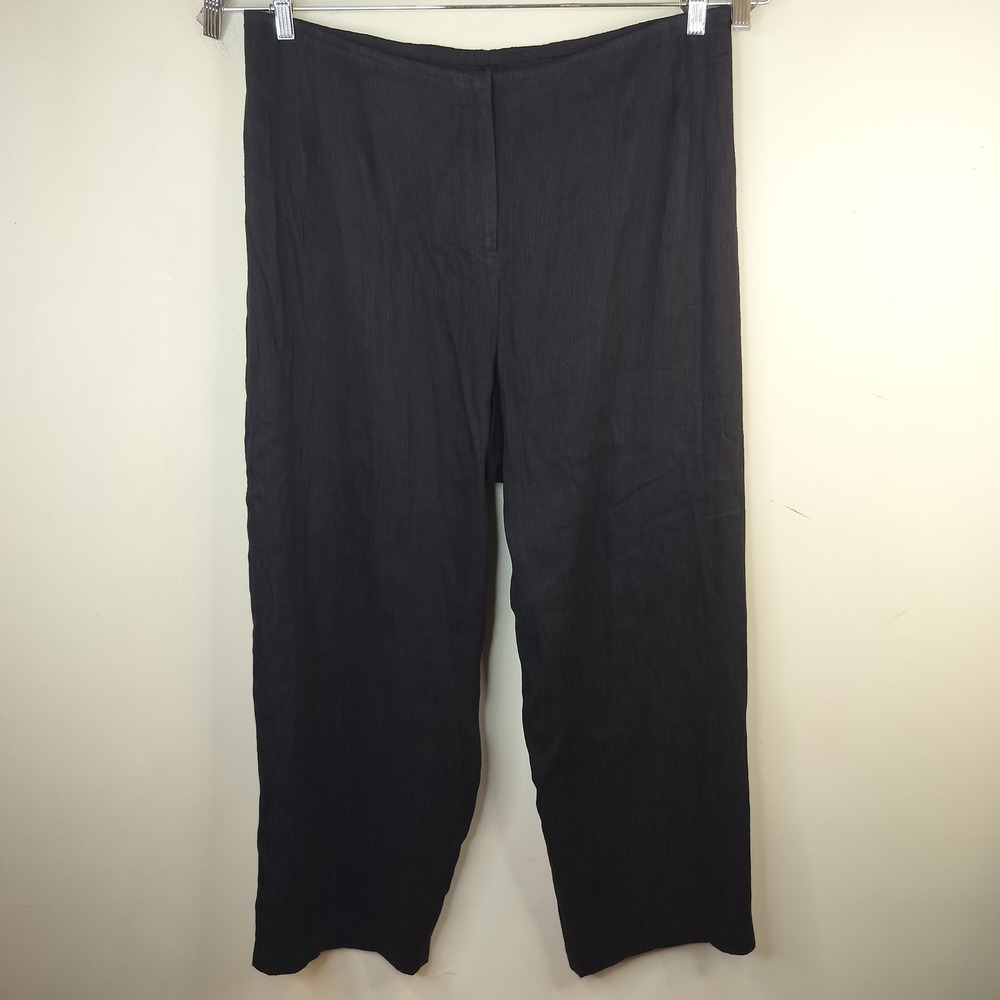 Eileen Fisher Linen Cotton Pants XL Wide Leg Textured Woven Minimalist Black